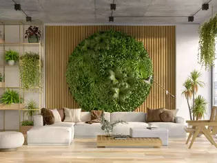 Green home The picture shows a living room with wall greenery.