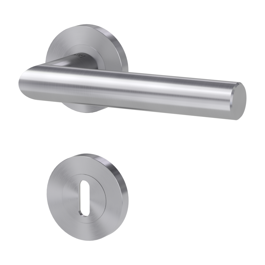 door handle set LUCIA PROF screw on cl3 rose set round mortice lock brushed steel