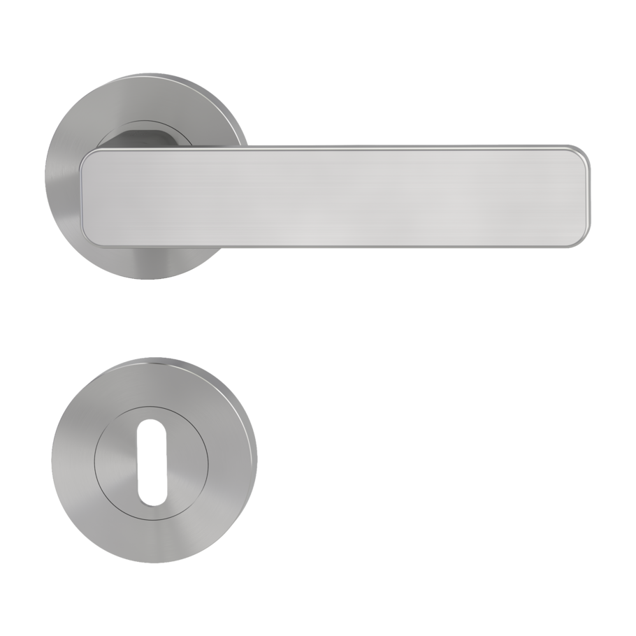 Isolated product image in perfect product view shows the GRIFFWERK rose set MINIMAL MODERN in the version mortice lock - velvet grey - screw on technique