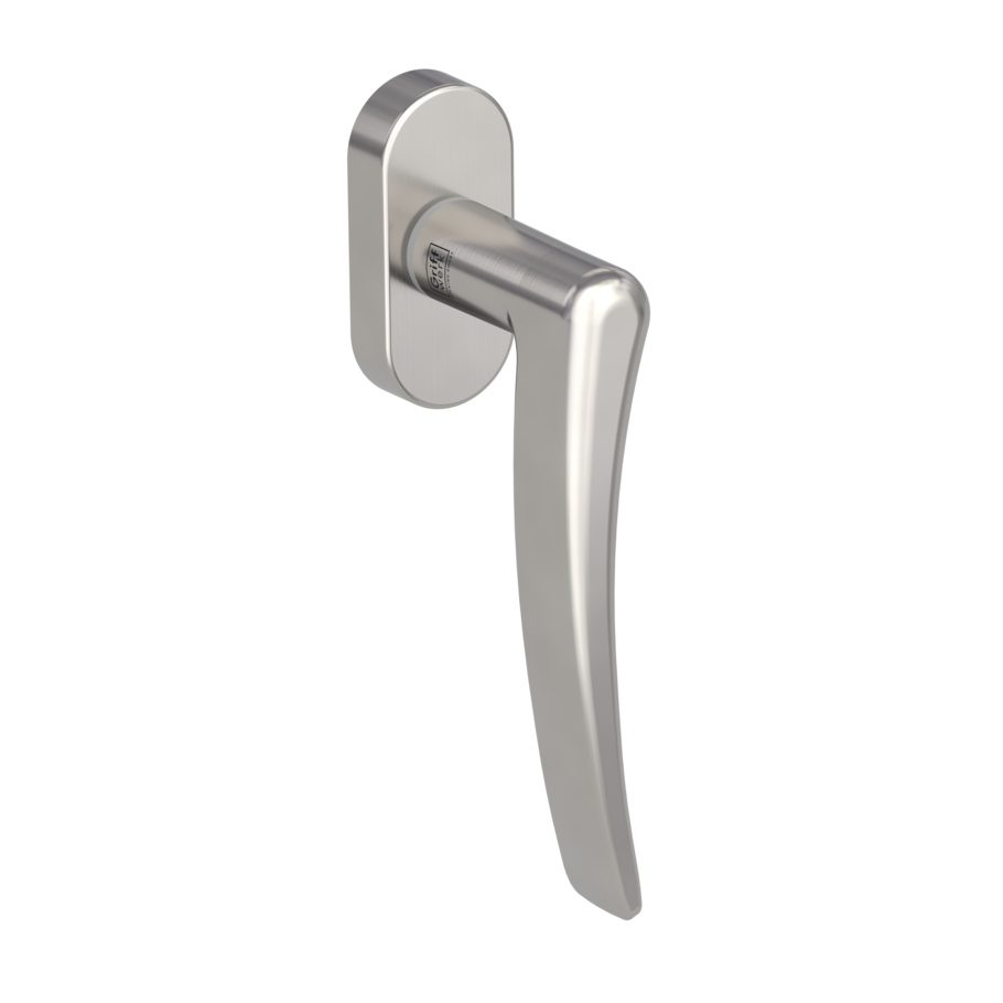 Silhouette product image in perfect product view shows the Griffwerk window handle MARISA in the version unlockable, velvety grey