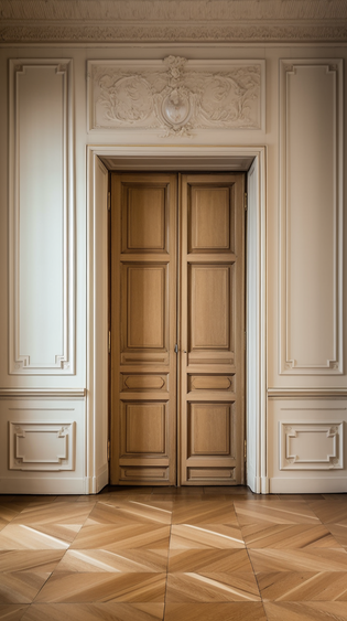 The image depicts a breathtaking close-up of a renovated old door placed in an elegant room. Crafted from exquisite wood, the door exudes timeless elegance. Its smooth surface emphasizes meticulous craftsmanship, while a subtle color or natural wood grain enhances the door's character and beauty. The image aims to inspire readers and provide them with a visual incentive to read the article and be captivated by the renovation of old doors. It should establish a connection to the topic and engage readers' imagination regarding how their own doors can be transformed into true gems through professional renovation.