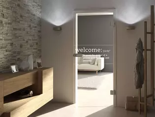 Light transmitting room separation with a one side glass door. One side glass door decor by griffwerk enable maximum light transmission.