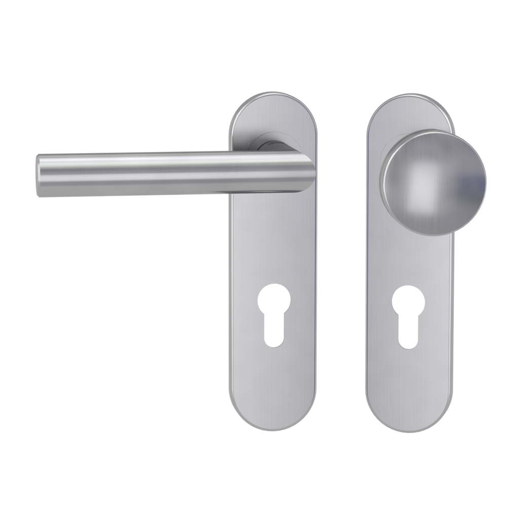 knob handle rose set LUCIA PROF screw on panic short plate round knob R2 38-50mm brushed steel L