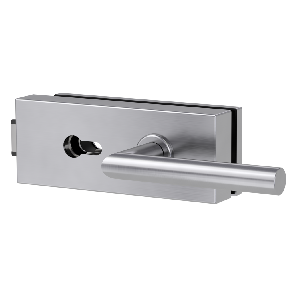 FABRICO glass door fitting set Quiet profile cylinder 3-pc. hinges L-FORM ﻿satin stainless steel effect﻿