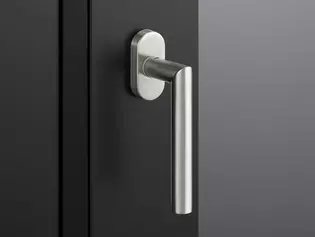 Figure window handle Lucia stainless steel The picture shows the window handle Lucia in stainless steel mounted on a window.