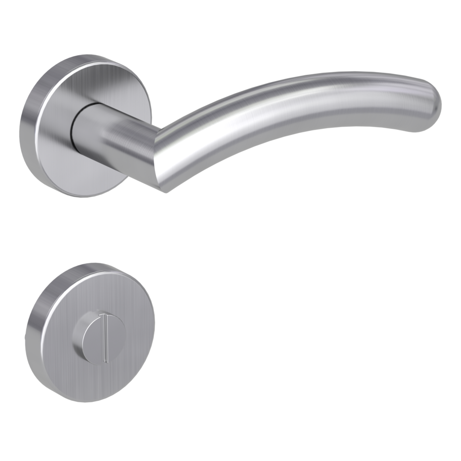Isolated product image in the right-turned angle shows the GRIFFWERK rose set SAVIA in the version turn and release - brushed steel - clip on technique outside view