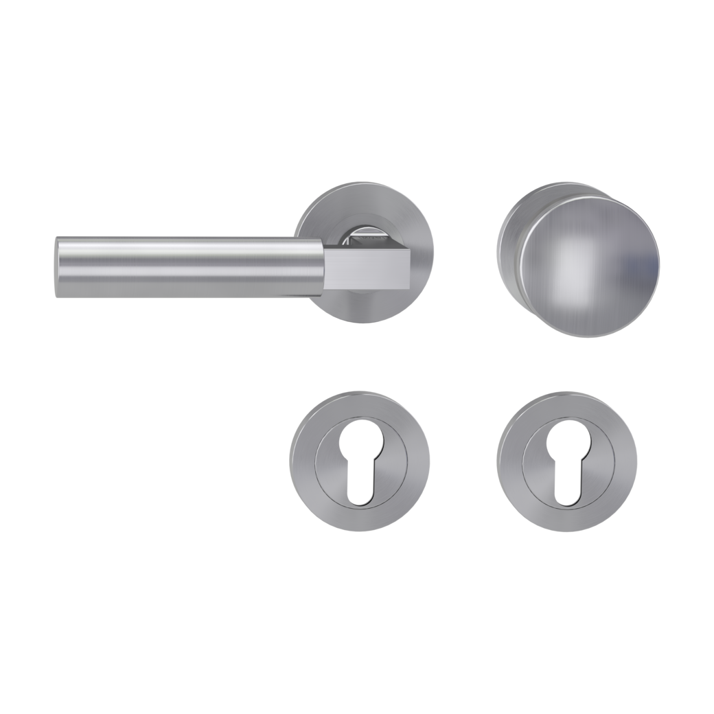 knob handle rose set METRICO PROF screw on FP rose set round knob R2 38-50mm brushed steel L
