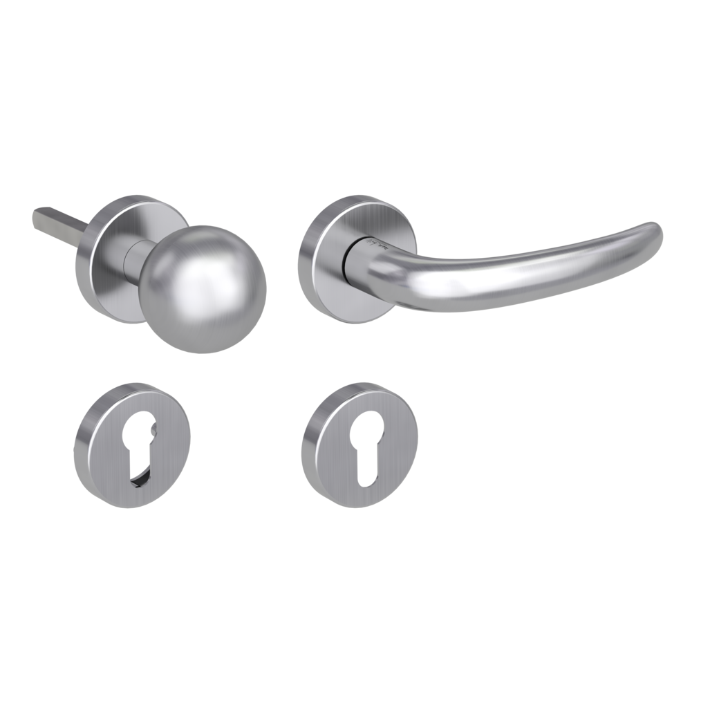 knob handle rose set ULMER GRIFF clip on FP rose set round knob R4 38-50mm brushed steel R