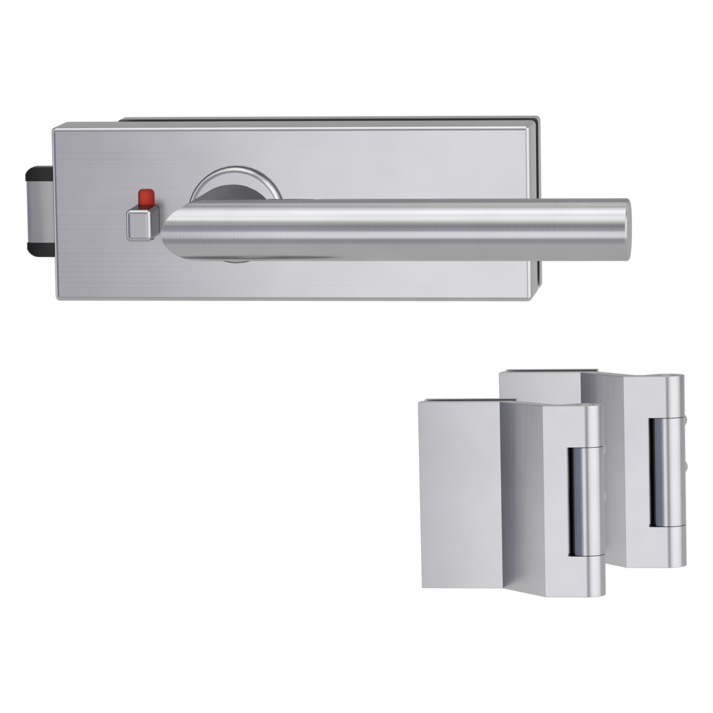 glass door lock set PURISTO S smart2lock silent 3-part hinges VIVIA brushed steel