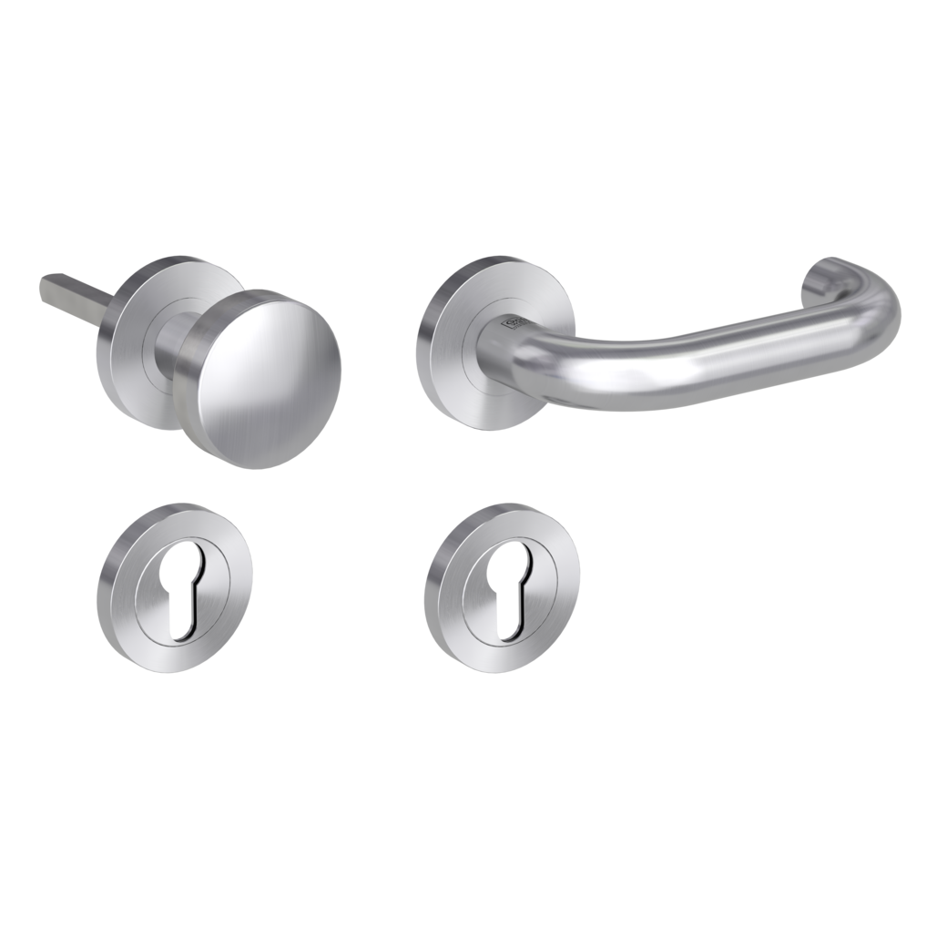 knob handle rose set ALESSIA PROF screw on cl3 rose set round knob R2 brushed steel R