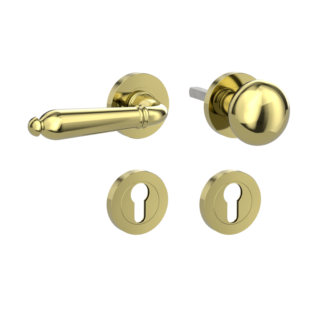 CAROLA alternate set Screw-on system GK4 round escutcheons Knob R21 brass effect L