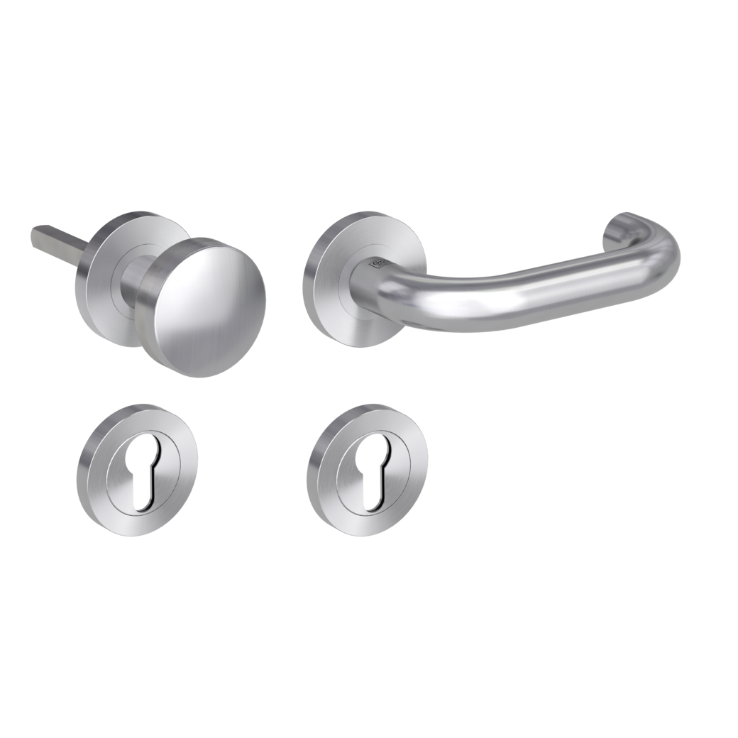 knob handle rose set ALESSIA clip on FP rose set round knob R4 38-50mm brushed steel R