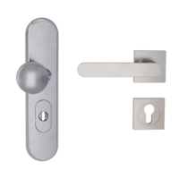 Silhouette product image in perfect product view shows the Griffwerk security combi set TITANO_882 in the version cylinder cover, square, brushed steel, clip on with the door handle AVUS SG
