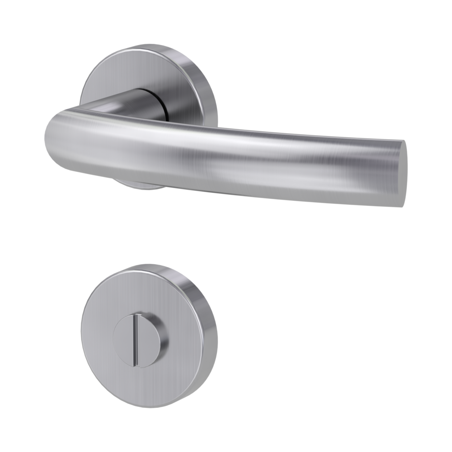 Isolated product image in the left-turned angle shows the GRIFFWERK rose set LORITA in the version turn and release - brushed steel - clip on technique outside view