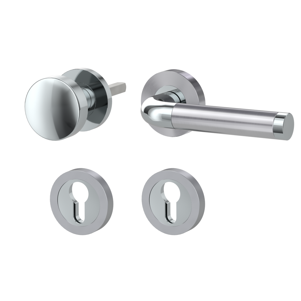 knob handle rose set SIMONA screw on cl4 rose set round knob R2 chrome/brushed steel R