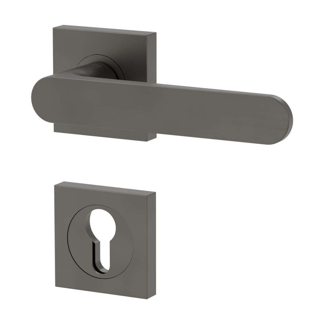AVUS door handle set Screw-on sys.GK4 straight-edged escut. Profile cylinder cashmere grey