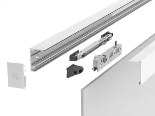 The illustration shows PLANEO X60 with 1 roller and the Softclose of the sliding door system Planeo X60 by Griffwerk in detail.