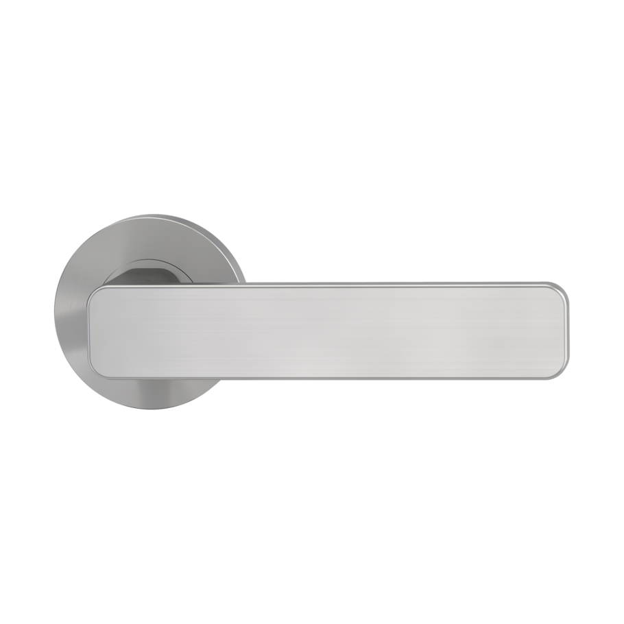 The image shows the Griffwerk door handle set MINIMAL MODERN in the version with rose set round unlockable screw on velvety grey