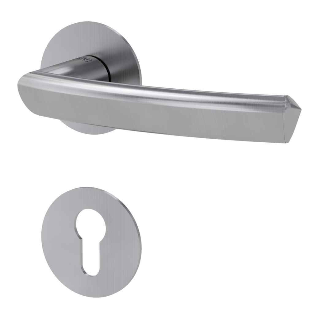 CRYSTAL PIATTA S door handle set Flat escutcheons round Satin stainless steel profile cylinder