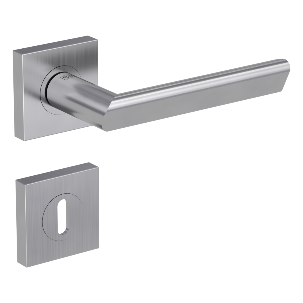 door handle set TRI 134 screw on rose set square mortice lock brushed steel