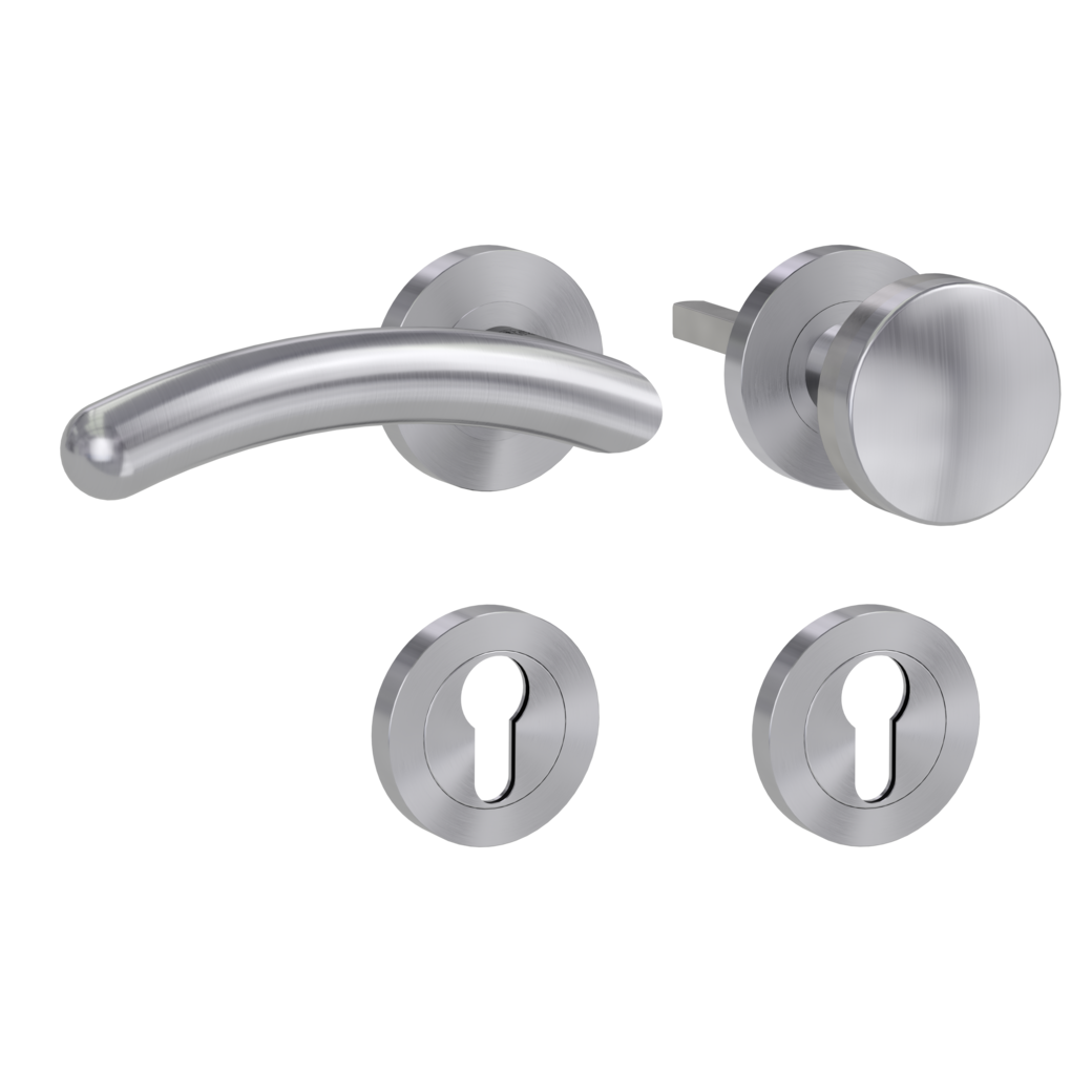 knob handle rose set SAVIA PROF screw on cl3 rose set round knob R2 brushed steel L