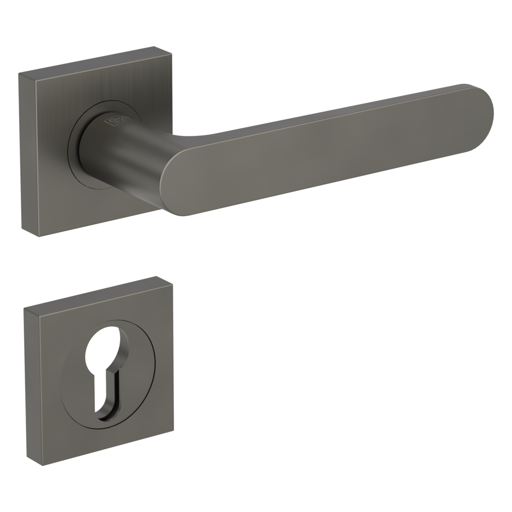 AVUS door handle set Screw-on sys.GK4 straight-edged escut. Profile cylinder cashmere grey