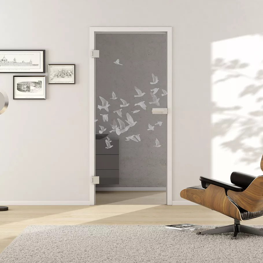 Glasdrehtür BIRDS&BIRD 695 ESG MOON GREY klar 709x1972x8mm Studio/Office DIN L