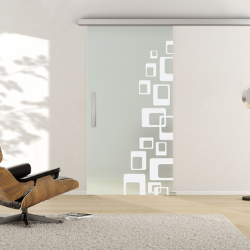 Ambientebild in Wohnraumsituation illustriert die Griffwerks Glastüre DECO_LD_608 in der Ausführung  ESG BASIC GREEN mattiert 