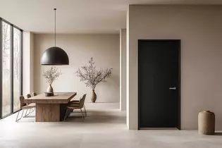 Esszimmer mit Türgriff Avus Das Bild zeigt ein Esszimmer mit einer Tür und dem Türgriff Avus in samtgrau