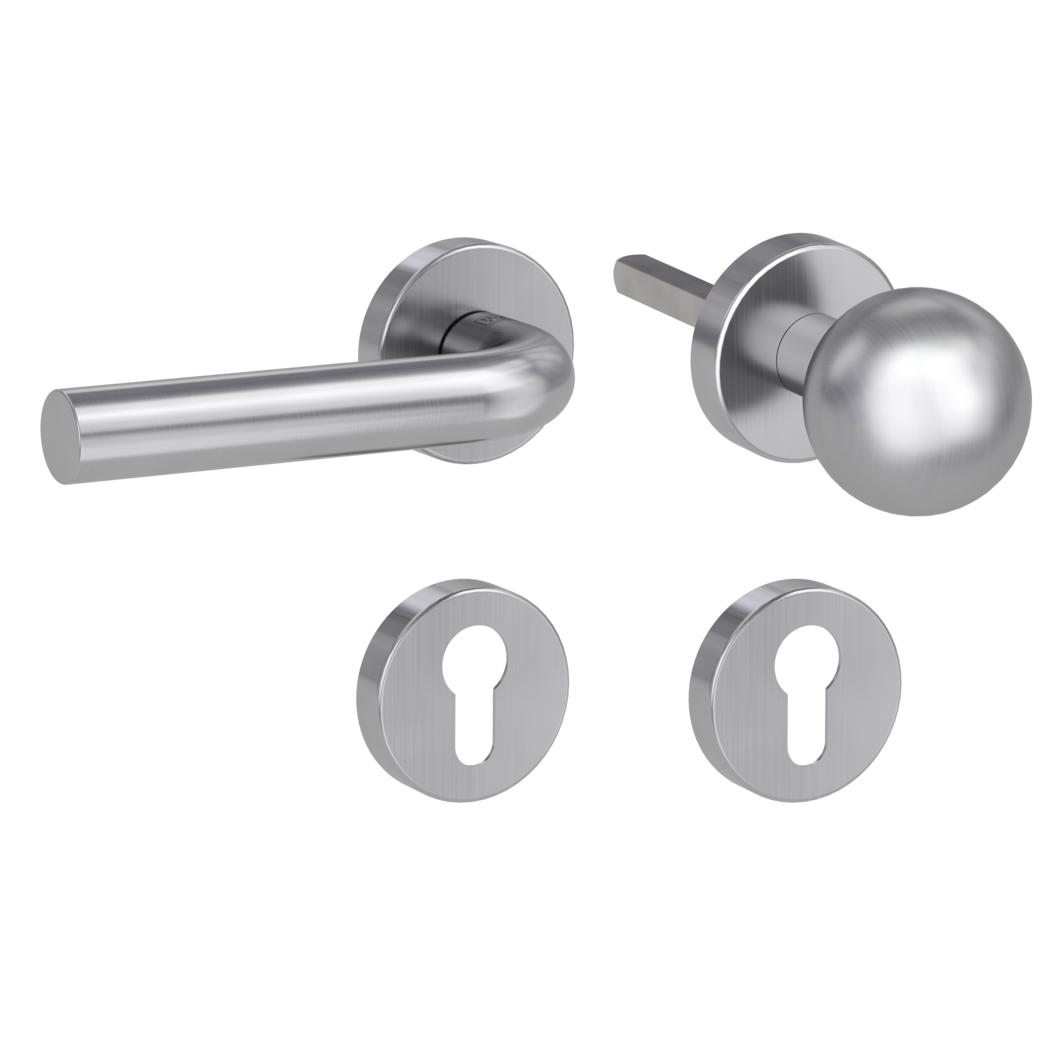 knob handle rose set DANIELA clip on cl3 rose set round knob R4 brushed steel L