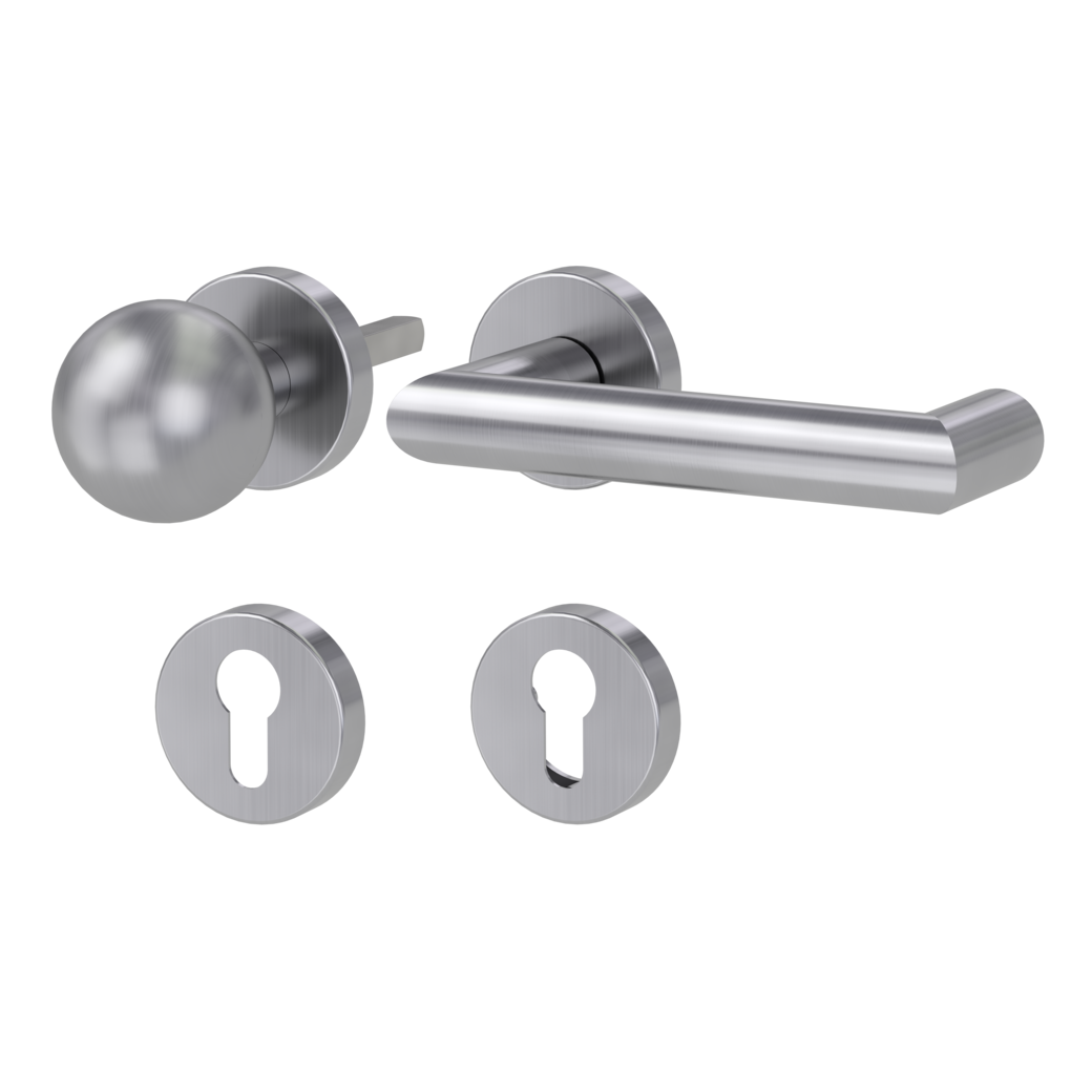 knob handle rose set LUCIA clip on panic rose set round knob R4 38-50mm brushed steel R