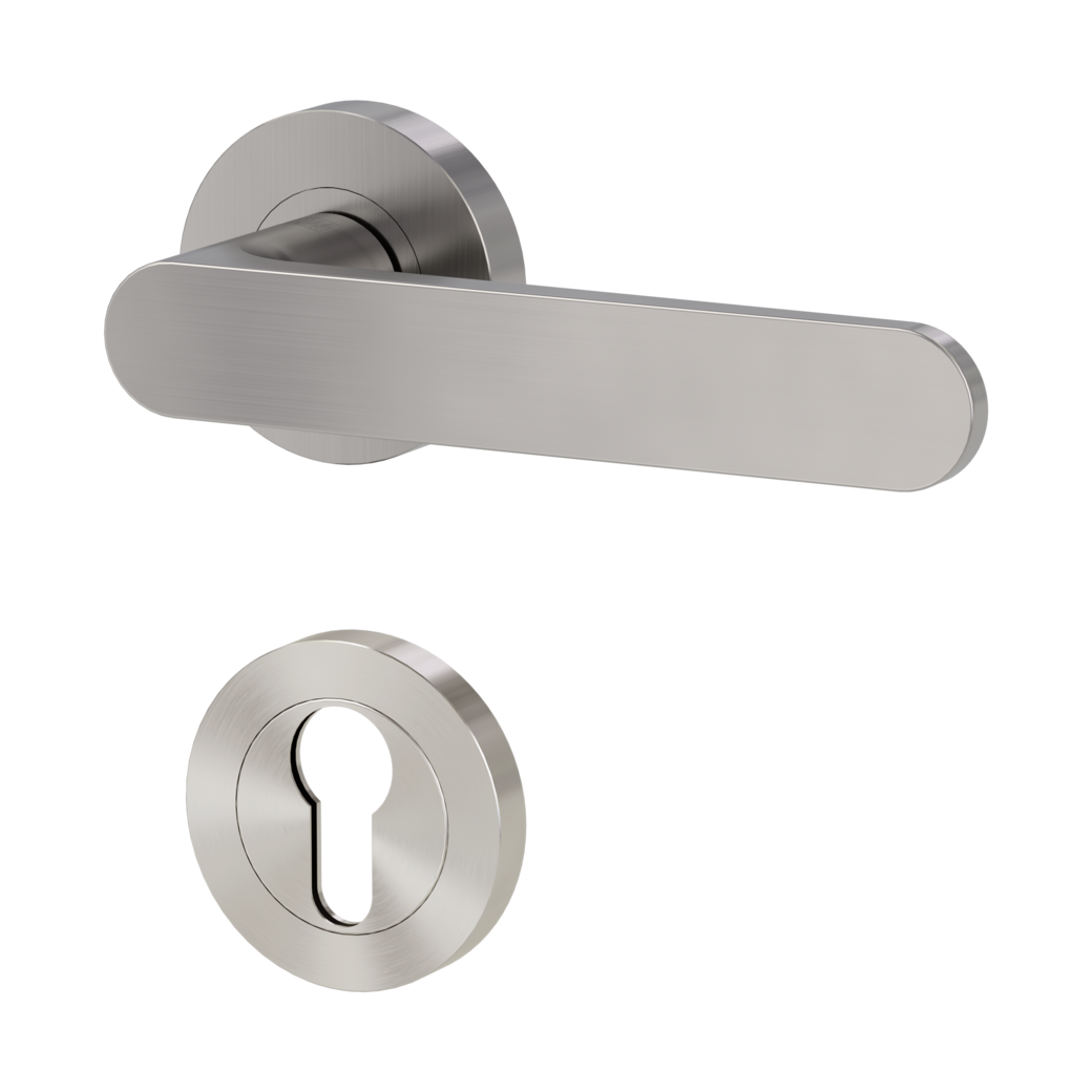 AVUS door handle set Screw-on system GK4 round escutcheons Profile cylinder velvet grey