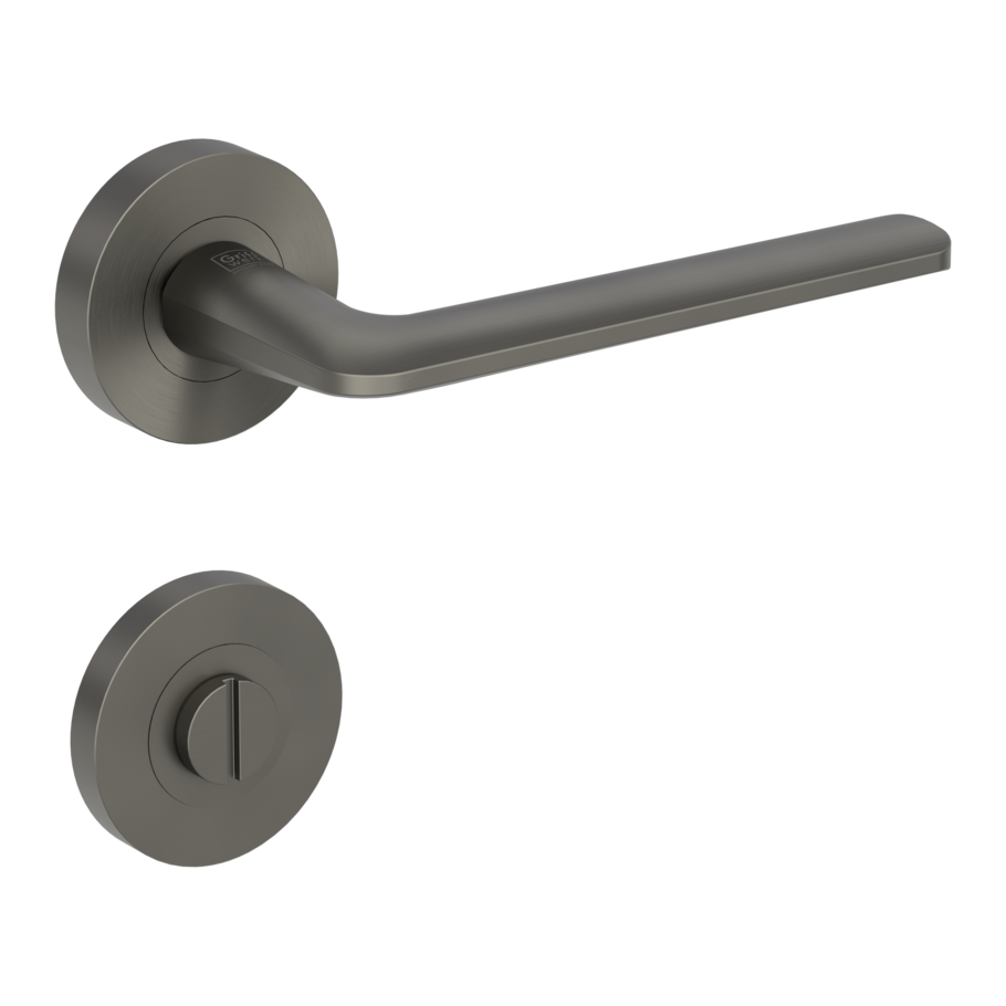 Isolated product image in the right-turned angle shows the GRIFFWERK rose set REMOTE in the version turn and release - cashmere grey - screw on technique outside view