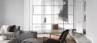 Planeo Loft in Wohnraumsituation Schiebetürbeschlag Planeo Air zitiert die typischen Eisenrahmen des Loft-Stils, spricht aber eine sehr viel minimalistischere, leisere Sprache.
