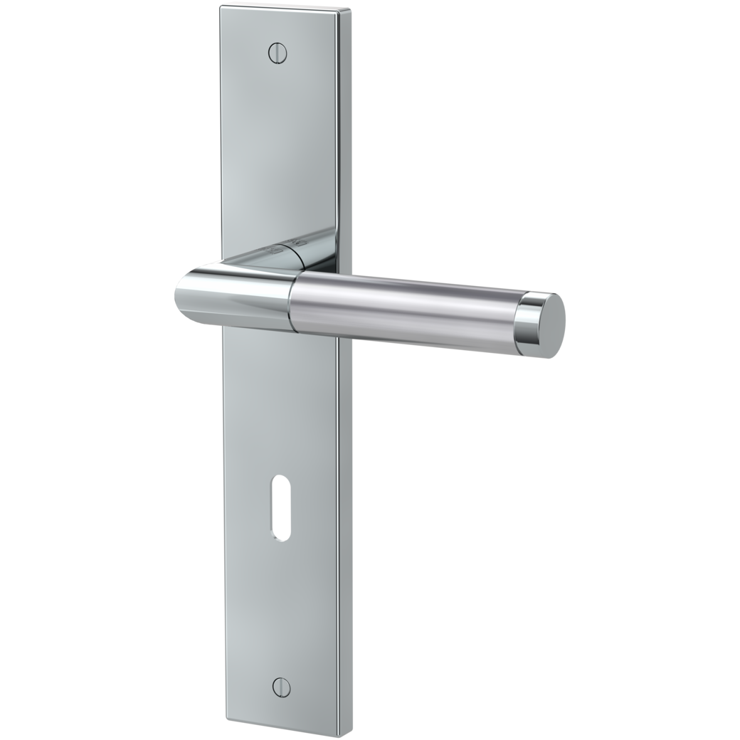 door handle set LOREDANO deco screw long plate square mortice lock polished/brushed steel