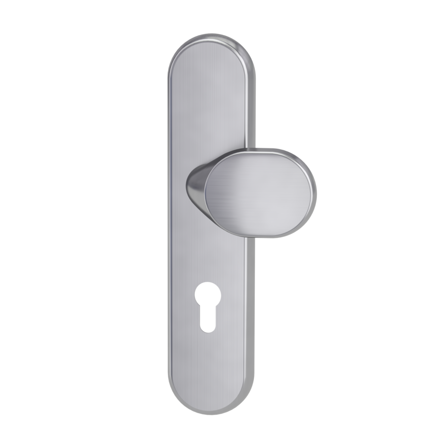 Silhouette product image in perfect product view shows the GRIFFWERK security fitting TITANO SB_884 in the version profile cylinder, norm 72mm - stainless steel mat - shield/shield 