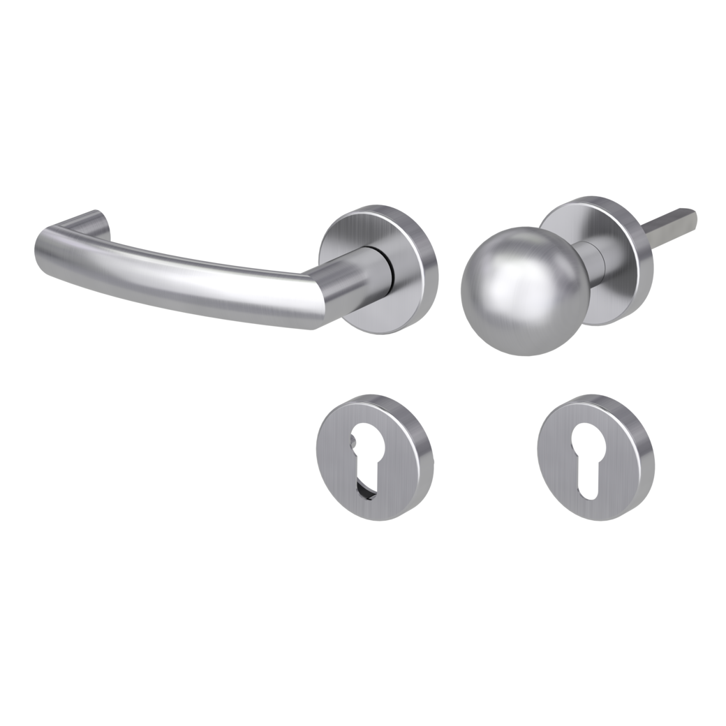 knob handle rose set LORITA clip on panic rose set round knob R4 38-50mm brushed steel L