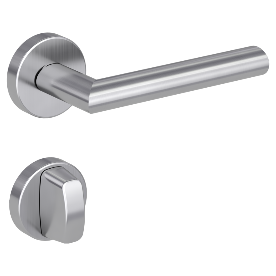 Isolated product image in the right-turned angle shows the GRIFFWERK rose set VIVIA in the version turn and release - brushed steel - clip on technique inside view 