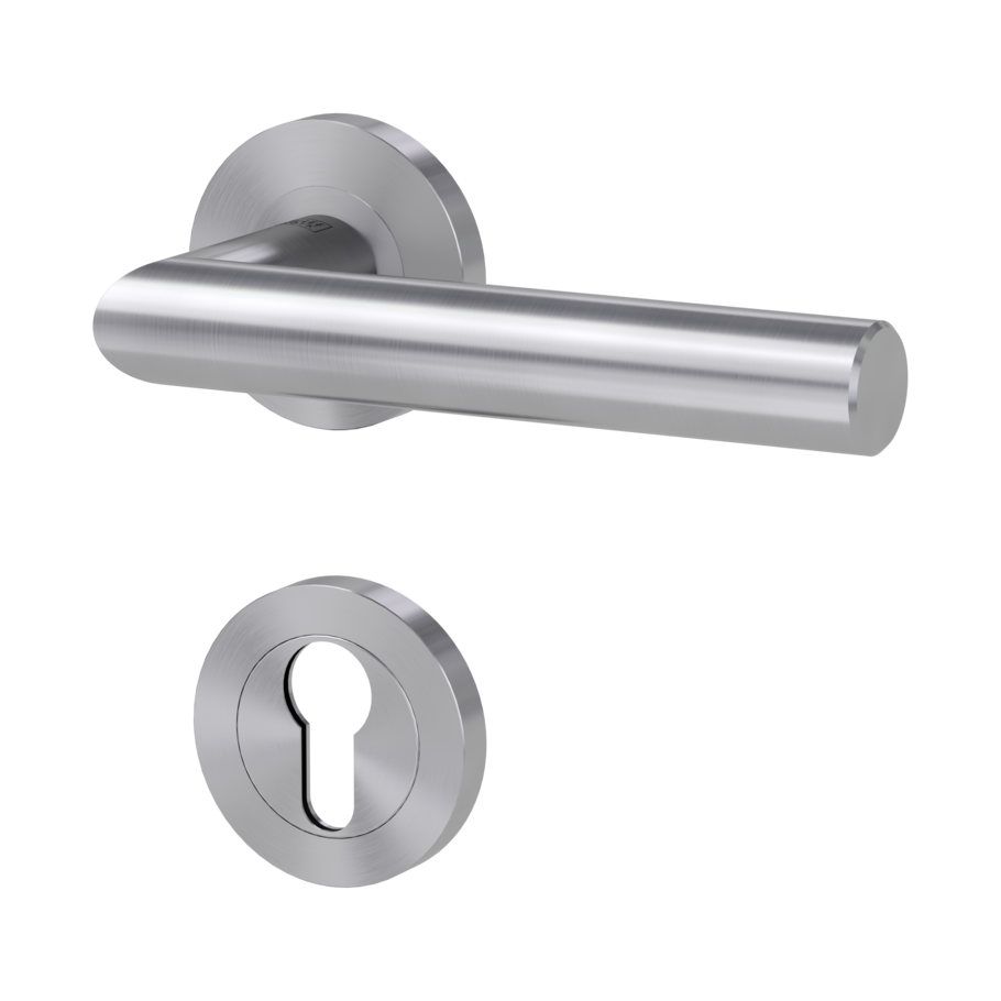 door handle set LUCIA PROF screw on FP rose set round euro profile brushed steel