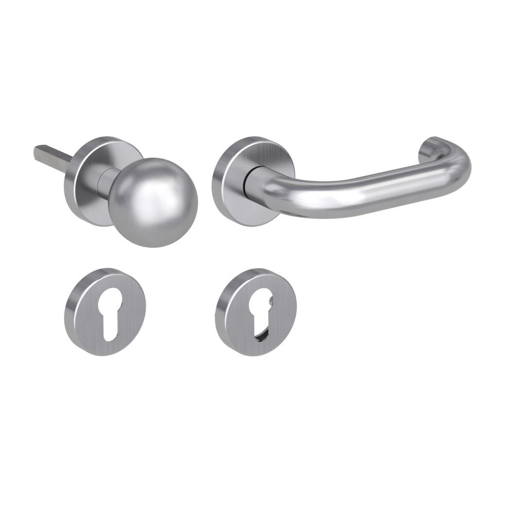 knob handle rose set ALESSIA clip on cl3 rose set round knob R4 brushed steel R