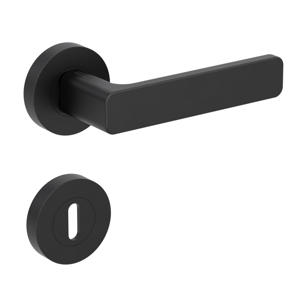 door handle set MINIMAL MODERN screw on cl4 rose set round mortice lock graphite black