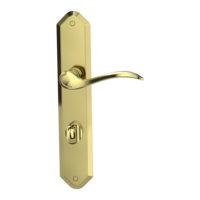 Isolated product image in perfect product view shows the GRIFFWERK long plate set AMADEUS in the version turn and release - brass look - deco screw