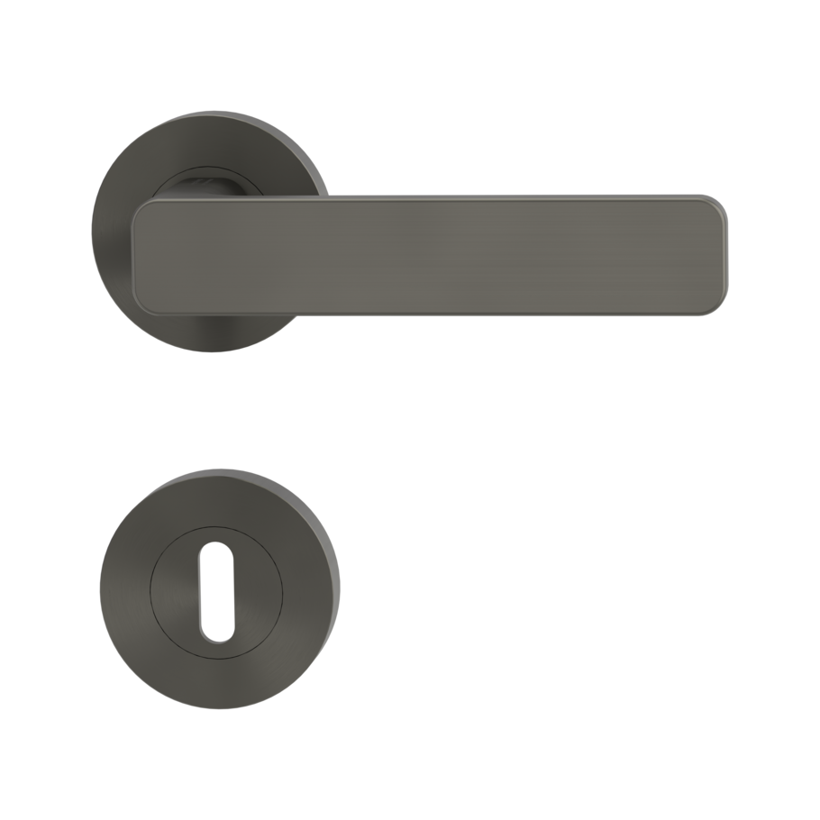 Isolated product image in perfect product view shows the GRIFFWERK rose set MINIMAL MODERN in the version mortice lock - cashmere grey - screw on technique