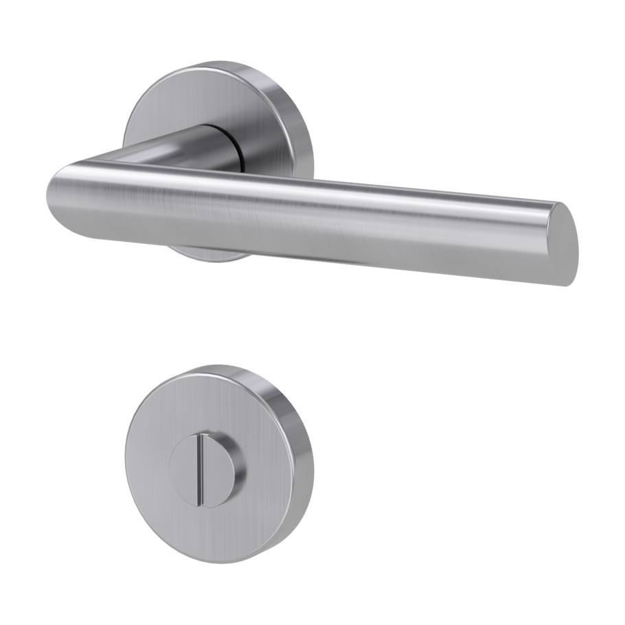 Isolated product image in the left-turned angle shows the GRIFFWERK rose set OVIDA in the version turn and release - brushed steel - clip on technique outside view
