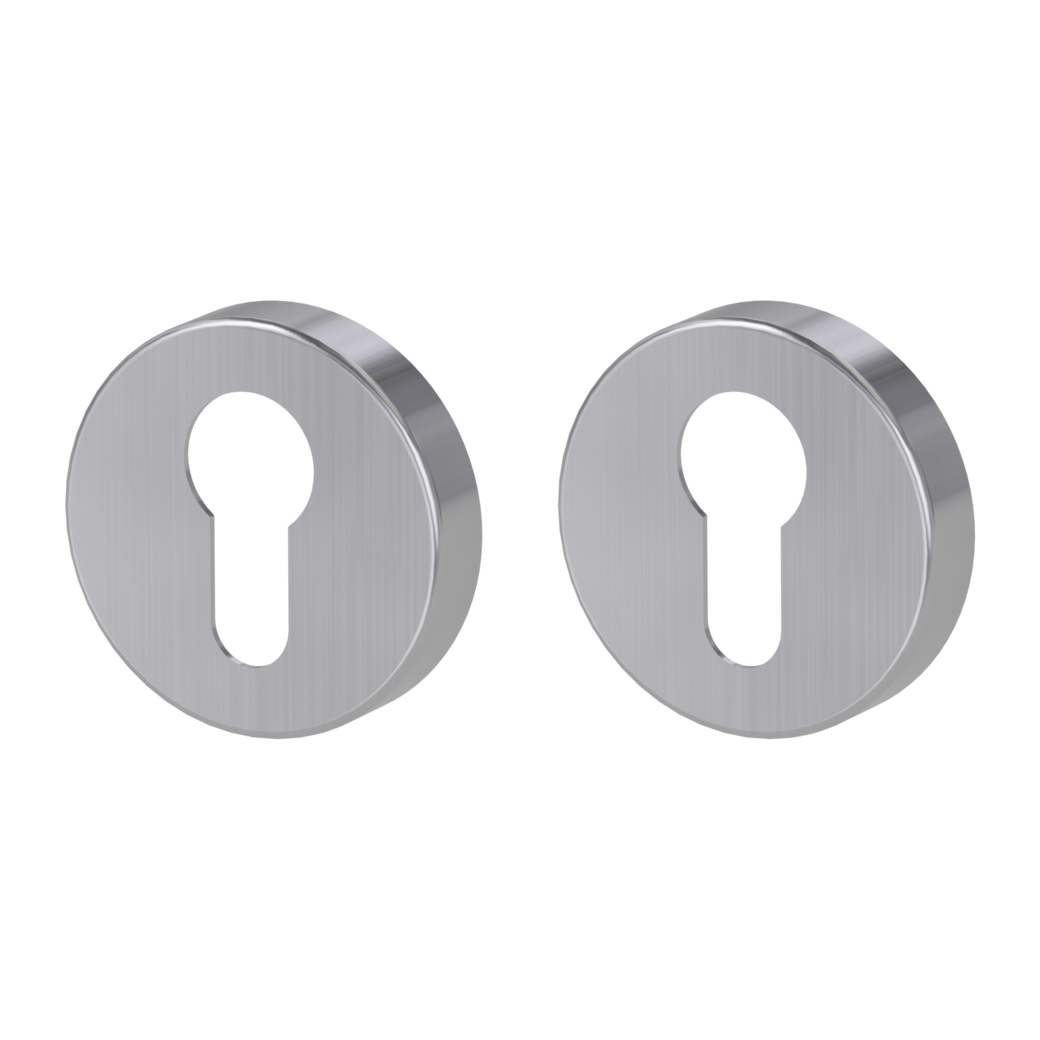 Pair of escutcheons round profile cylinder Clip-on system satin stainless steel