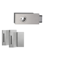 Silhouette product image in perfect product view shows the GRIFFWERK glass door lock set CUBE in the version unlockable, velvety grey, 3-part hinge set