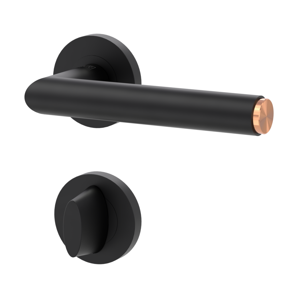 Juego de manillas de puerta LUCIA SELECT Montaje atornillado GK3 Rosetas redondas WC Negro grafito - cobre