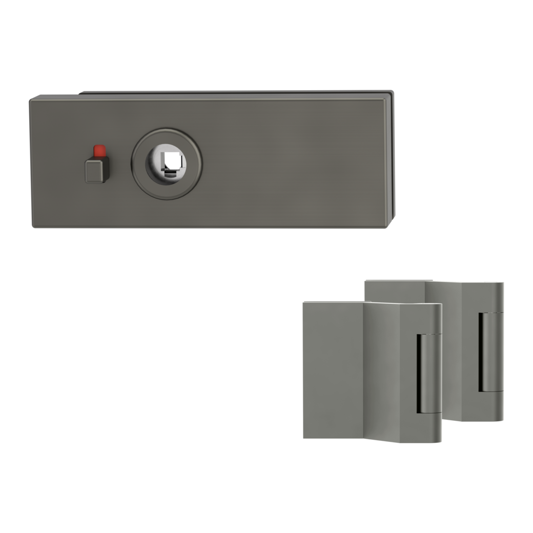 glass door lock set PURISTO S smart2lock magnetic 3-part hinges cashmere grey