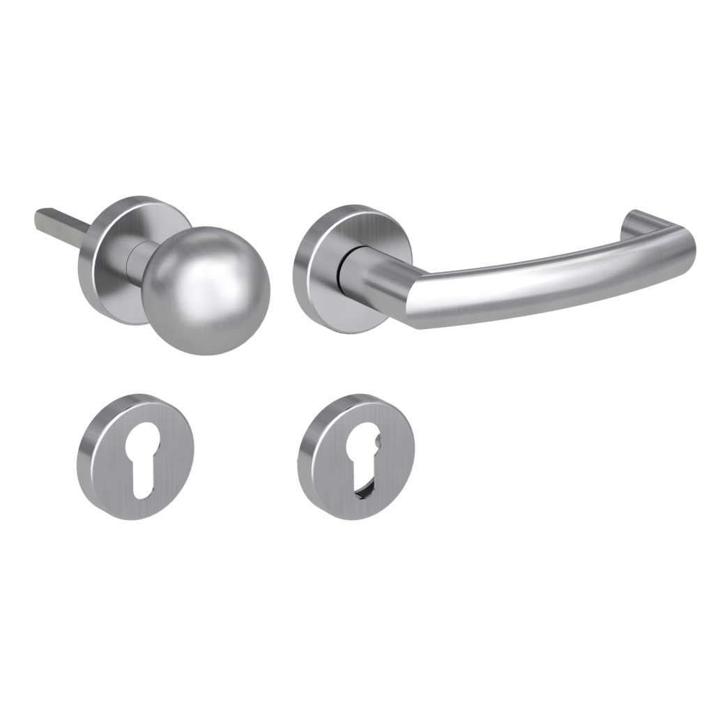 knob handle rose set LORITA clip on panic rose set round knob R4 38-50mm brushed steel R