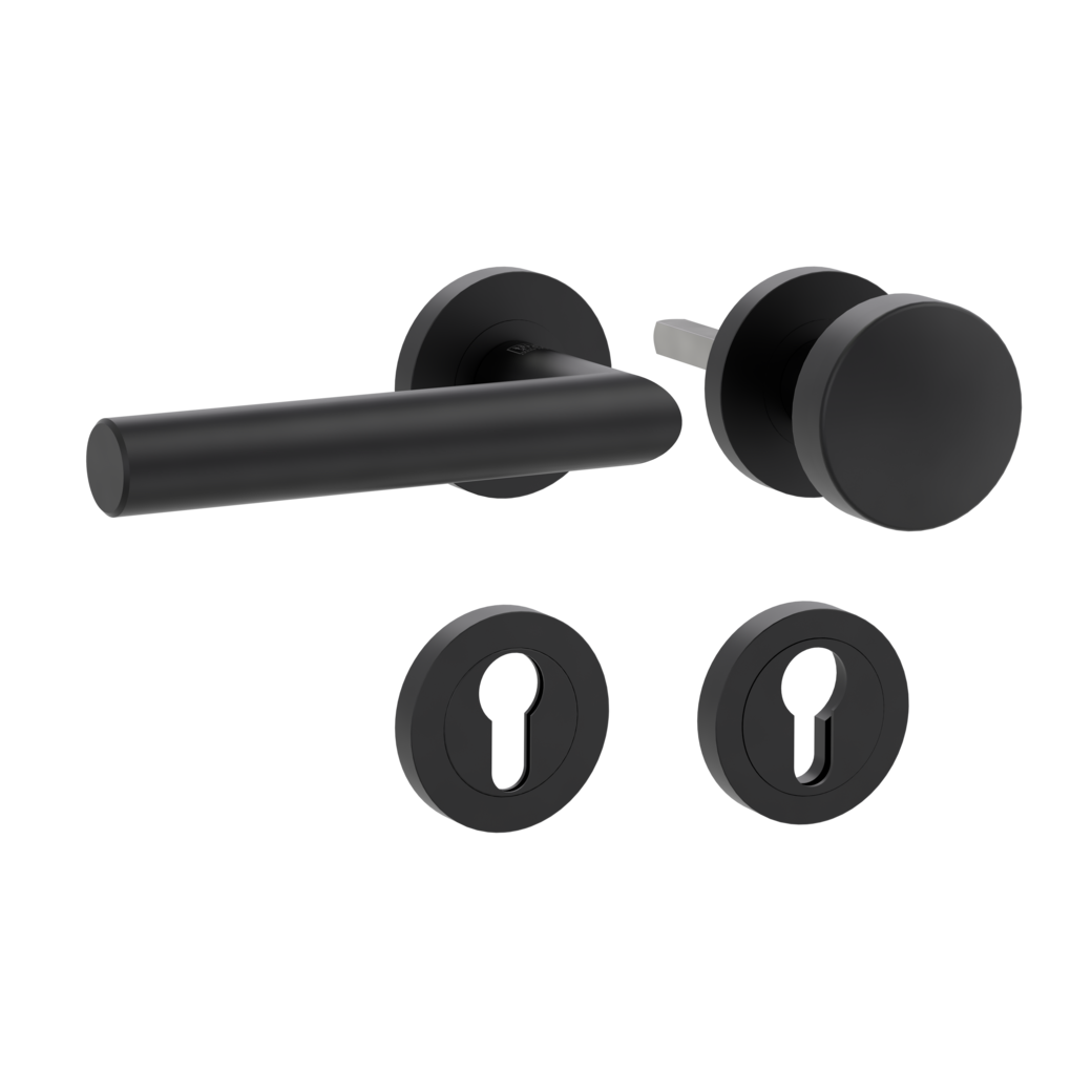 knob handle rose set LUCIA PROF screw on FP rose set round knob R2 38-50mm graphite black L